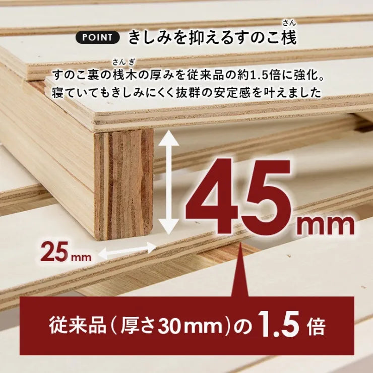 セミダブルベッド MB-5165SD 幅120cm 奥行き225cm 高さ73cm 床面高さ31～41cm