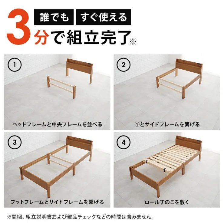 簡単組立 マットレス付きシングルベッド MB-5195S3301 幅98.5cm 奥行き209cm 高さ68cm 床面高さ36cm