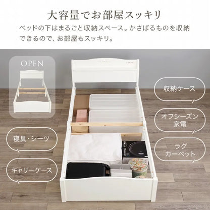 簡単組立 マットレス付きシングルベッド MB-5198S3301 幅98.5cm 奥行き209cm 高さ70cm 床面高さ31cm