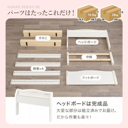 簡単組立 マットレス付きシングルベッド MB-5198S3302 幅98.5cm 奥行き209cm 高さ70cm 床面高さ31cm