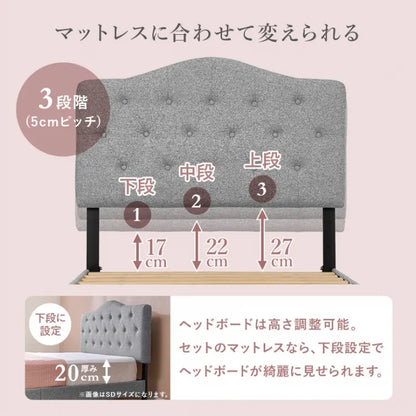 マットレス付きシングルファブリックベッド MB-5390S3302 幅108cm 奥行き206cm 高さ103～113cm 床面高さ23cm