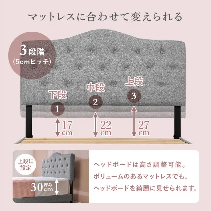 セミダブルファブリックベッド MB-5390SD 幅132cm 奥行き206cm 高さ103～113cm 床面高さ23cm