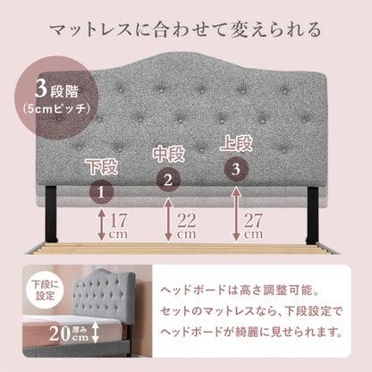 マットレス付きセミダブルファブリックベッド MB-5390SD3302 幅132cm 奥行き206cm 高さ103～113cm 床面高さ23cm