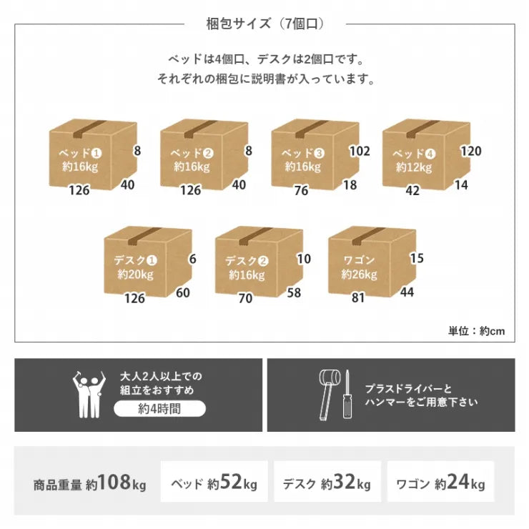 システムベッド RB-1620S 幅102cm 奥行き203cm 高さ119cm 床面高さ82cm