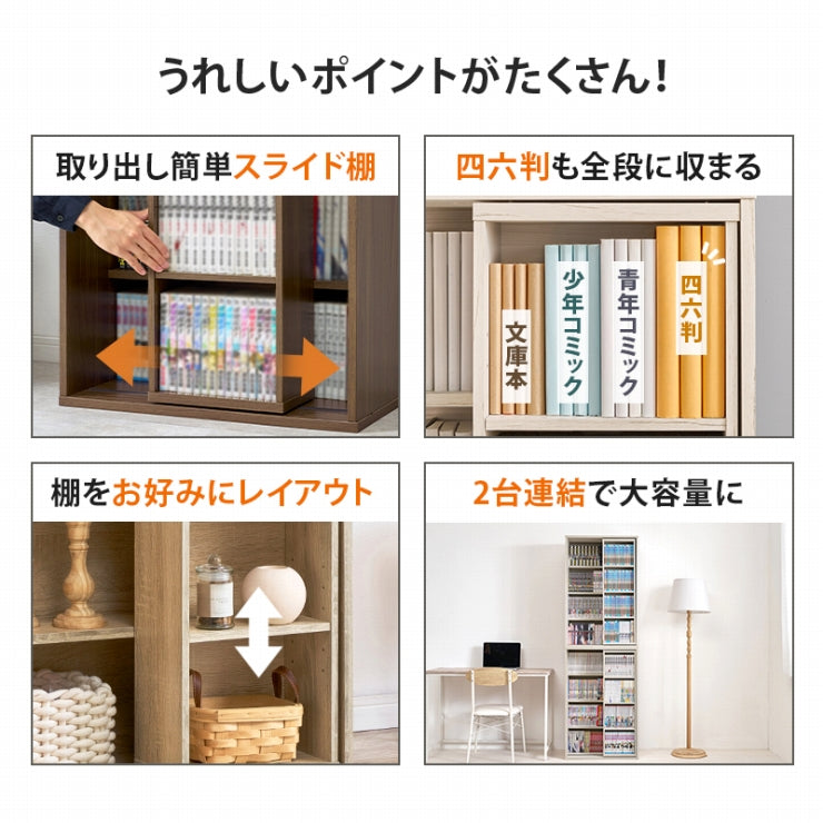 スライド棚付きコミックラック RCC-1566 幅60cm 奥行き33cm 高さ92cm