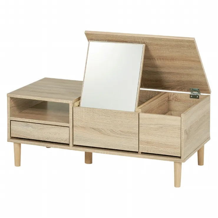 Table pliante MT-6866 Largeur 105 cm Profondeur 55 cm Hauteur 32 (7) cm Table centrale pliante Table en bois marron naturel Fer massif Table de café rétro Table en bois Moderne Scandinave Élégant Mignon Industriel