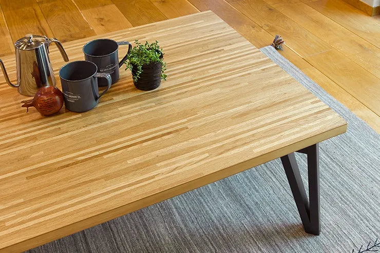 Table pliante MT-6866 Largeur 105 cm Profondeur 55 cm Hauteur 32 (7) cm Table centrale pliante Table en bois marron naturel Fer massif Table de café rétro Table en bois Moderne Scandinave Élégant Mignon Industriel