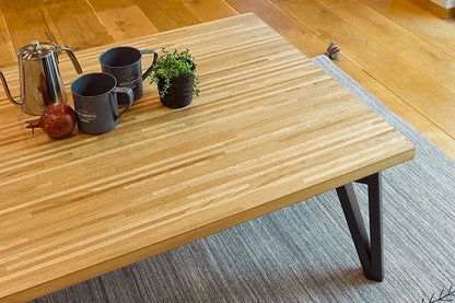 Table pliante MT-6866 Largeur 105 cm Profondeur 55 cm Hauteur 32 (7) cm Table centrale pliante Table en bois marron naturel Fer massif Table de café rétro Table en bois Moderne Scandinave Élégant Mignon Industriel