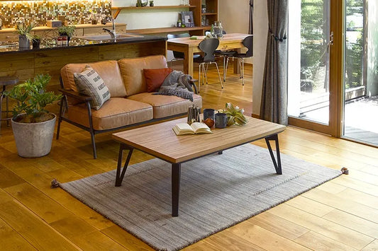 Folding leg table MT-6866 Width 105cm Depth 55cm Height 32(7)cm Folding center table Natural Brown Wooden table Solid Iron Retro Cafe table Wood table Modern Scandinavian Stylish Cute Industrial