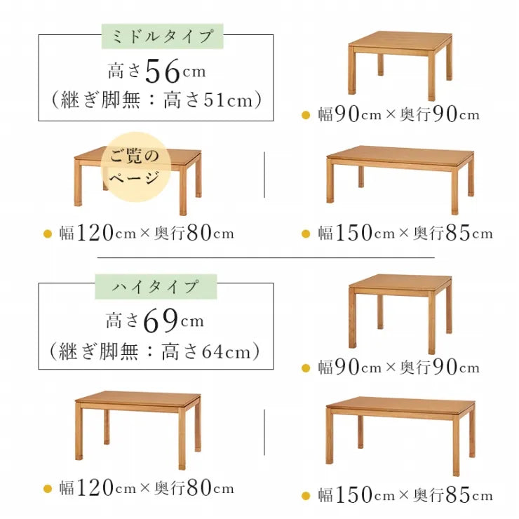 こたつテーブル シェルタ 幅120cm 奥行き80cm 高さ51cm