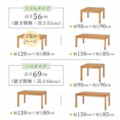 こたつテーブル シェルタ 幅120cm 奥行き80cm 高さ51cm