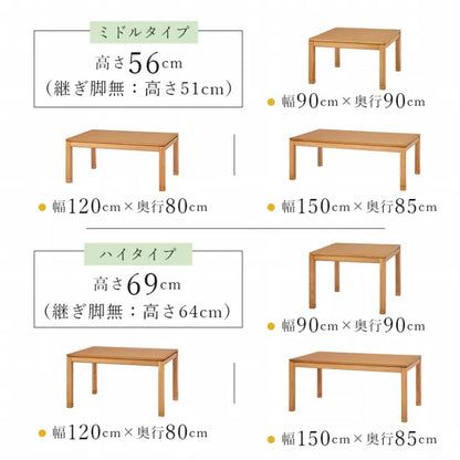 こたつテーブル シェルタ 幅150cm 奥行き85cm 高さ38cm