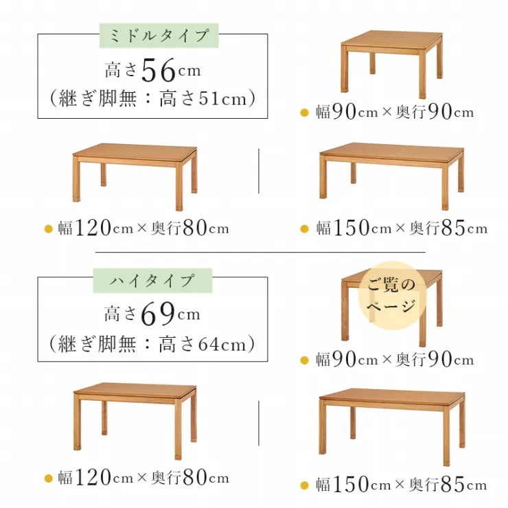 こたつテーブル シェルタ 幅90cm 奥行き90cm 高さ64cm