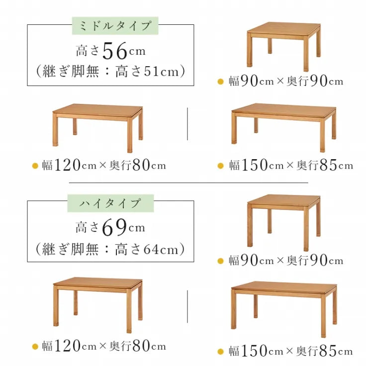 こたつテーブル シェルタ 幅90cm 奥行き90cm 高さ38cm