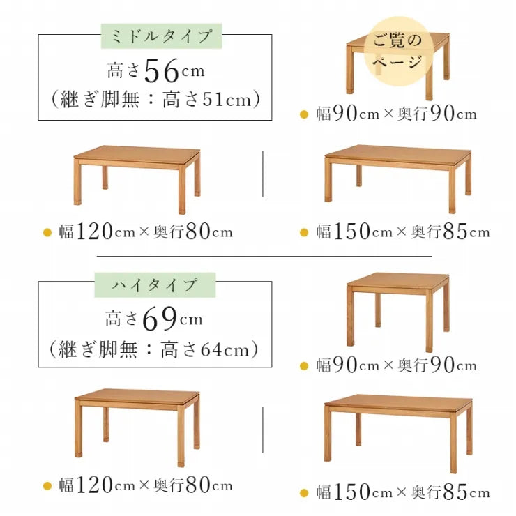 こたつテーブル シェルタ 幅90cm 奥行き90cm 高さ51cm