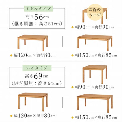 こたつテーブル シェルタ 幅90cm 奥行き90cm 高さ51cm