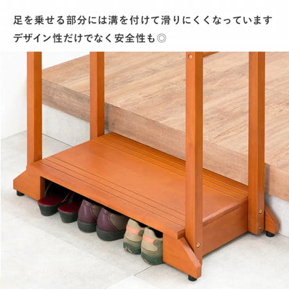 手すり付き玄関踏み台 VH-7934LBR-D 幅76.5cm 奥行き35cm 高さ80cm 踏み台高さ12cm