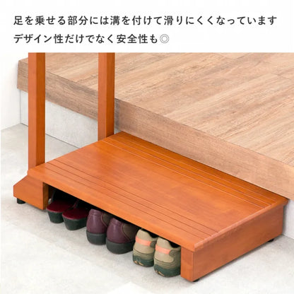 手すり付き玄関踏み台 VH-7934LBR-S 幅70cm 奥行き35cm 高さ80cm 踏み台高さ12cm